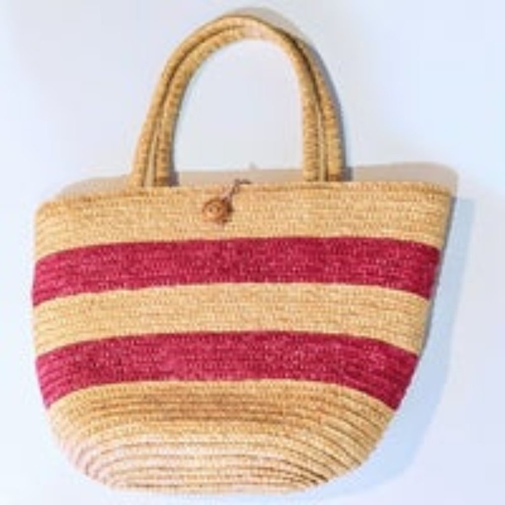 Artisan Crafted Woven Straw Tote Bag n Natural-Pink
